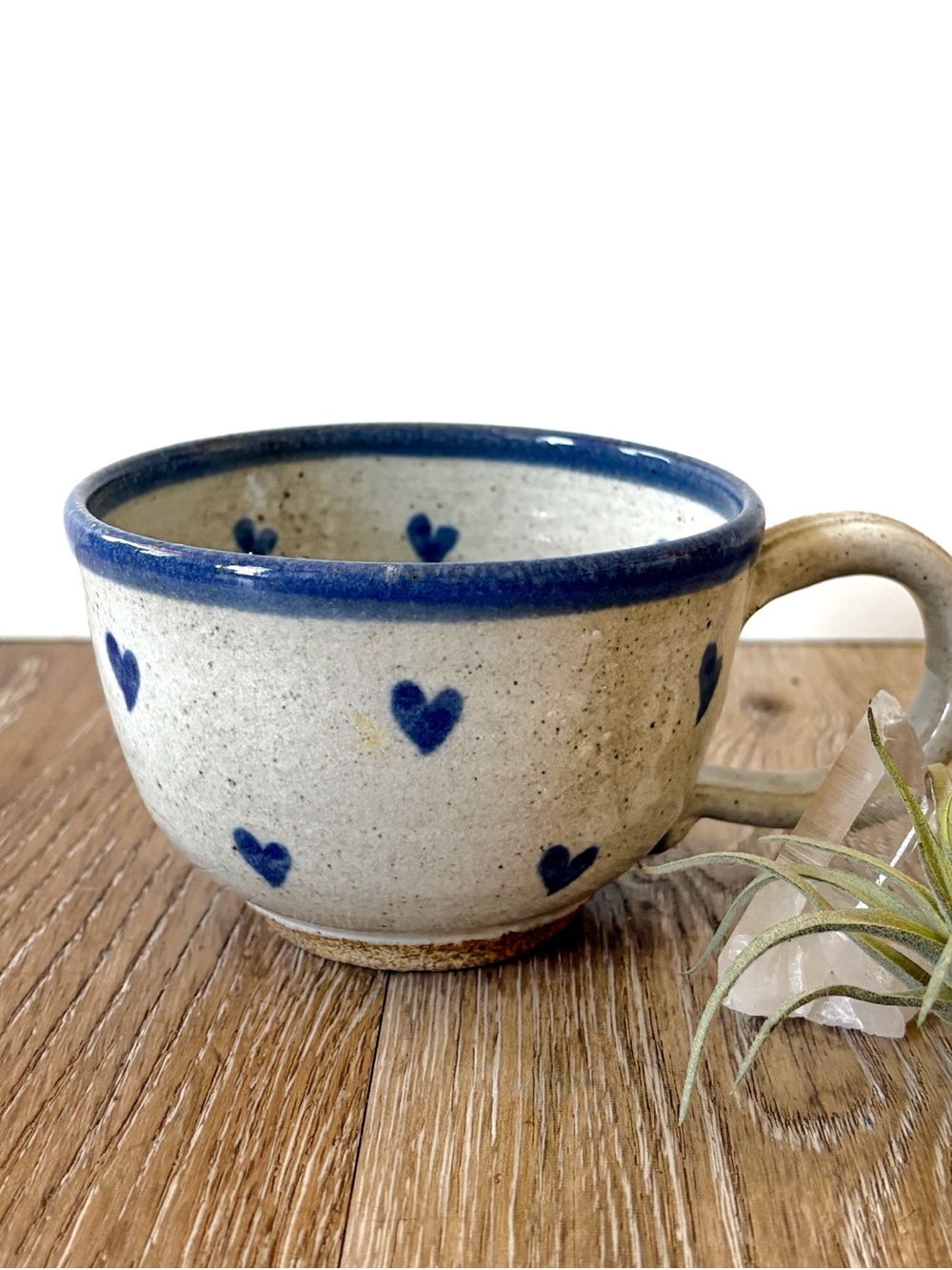 Handmade Heart Ceramic Mug in Blue and Grey